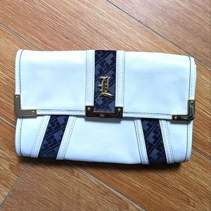 LAMB Cream and Blue Leather Clutch